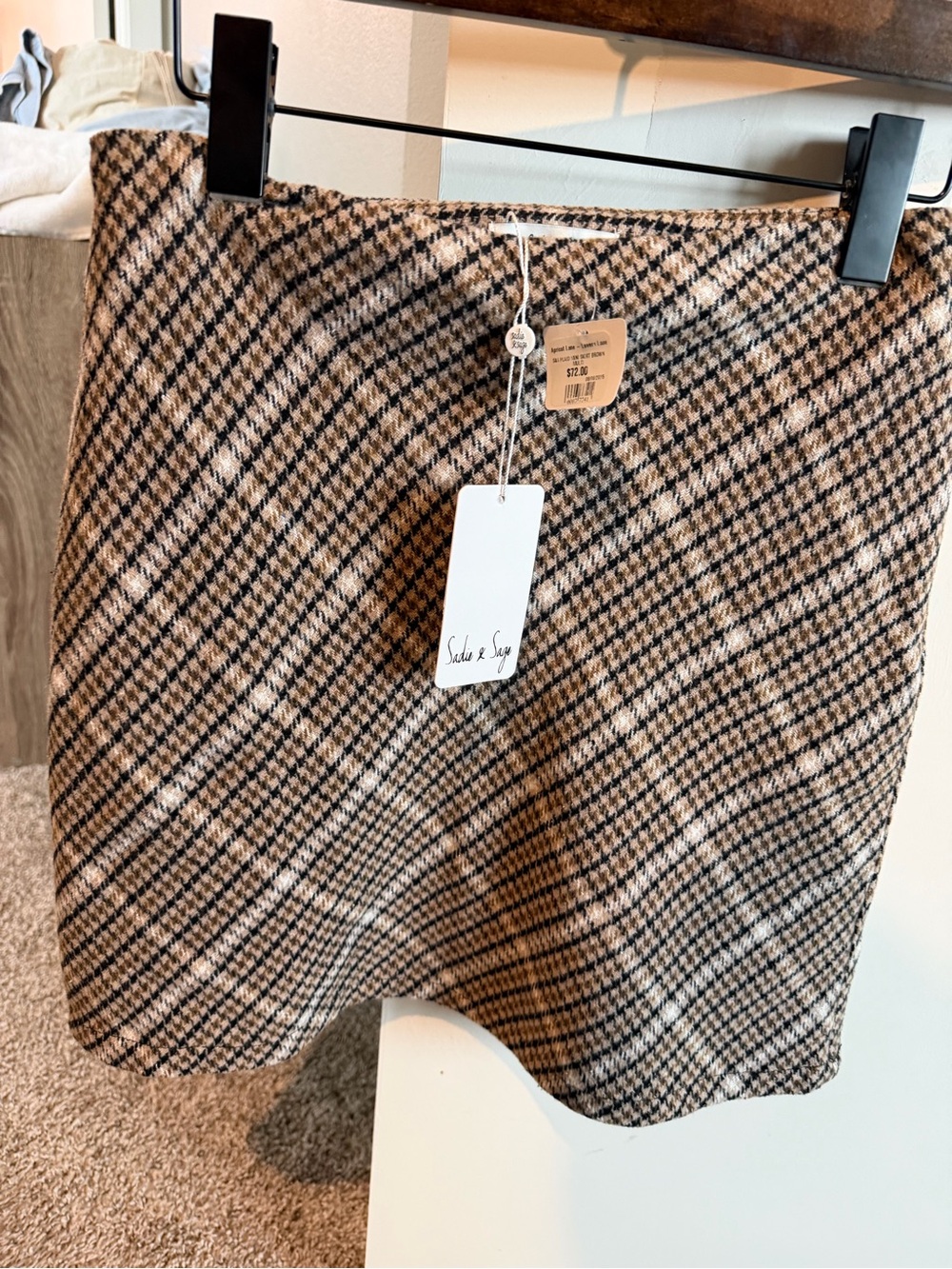 New w/ Tags Plaid Midi Mini Skirt Tan/Green/Cream Size Medium from Apricot Lane